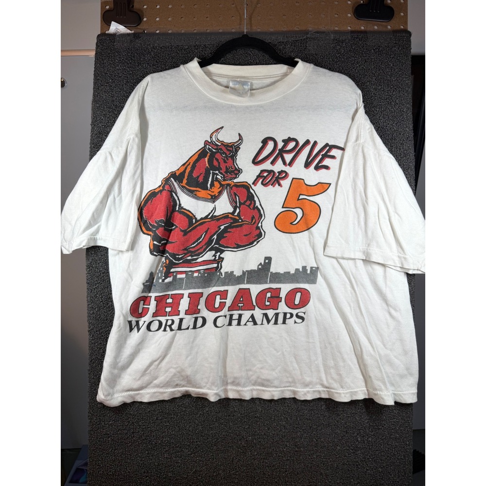 Dynasty T-Shirt Mens XL White Chicago Bulls World Champs Drive For 5 Vintage 90s